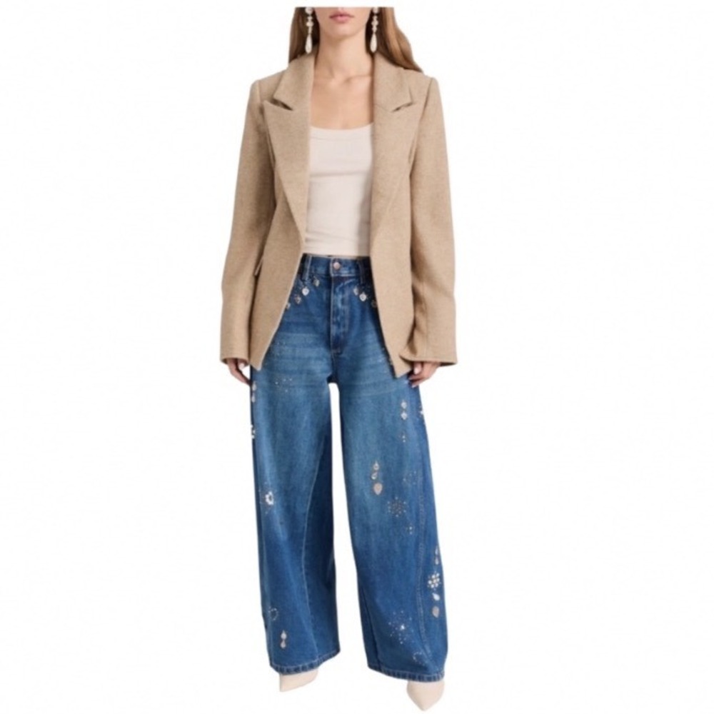 Sea New York Embellished Wide Leg Baggy Jeans Blue Medium Wash Women Size 10 - Picture 3 of 14